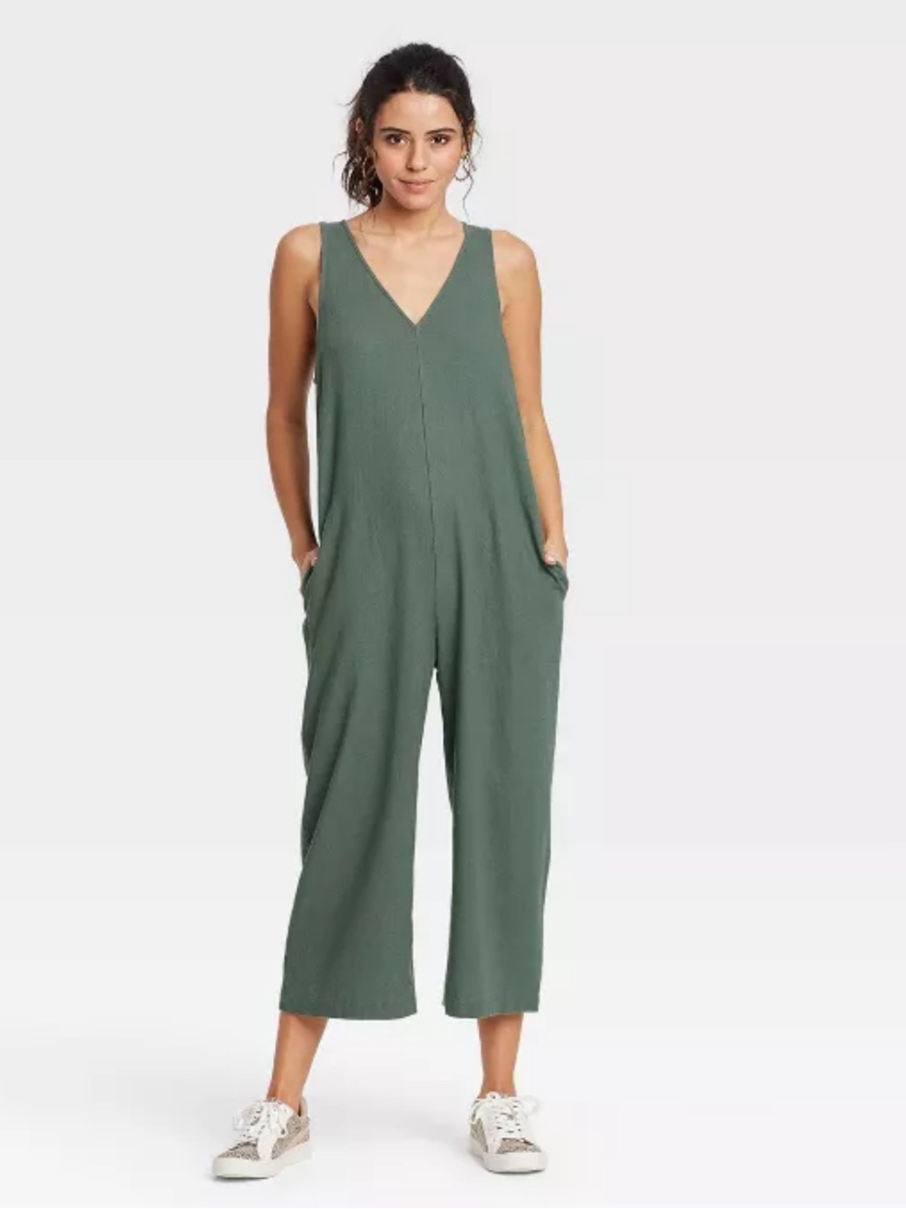 Universal Thread V-Neck Sleeveless Cropped Jumpsuit in Olive